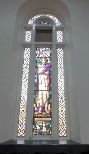 St James Cathedral, Melbourne, view of St James stained glass window.